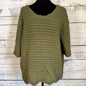 Cato Crochet Chunky Open Knit Top Womens XL Green Cotton Layer Cottage Lagenlook